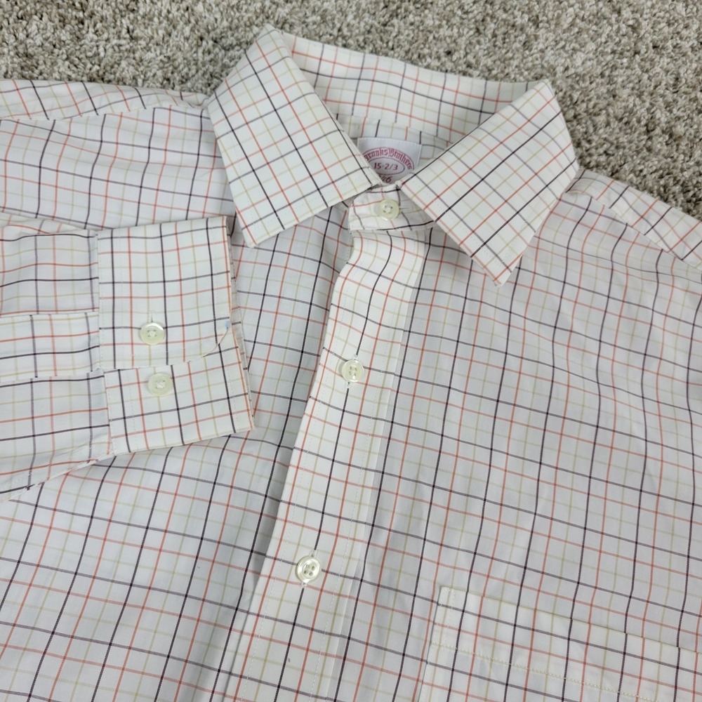 Brooks Brothers 346 Mens 15-2/3 White Check Button Up Long Sleeve‎